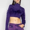 PURPLE CROPPED FEATHER TOP