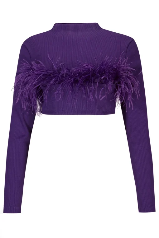PURPLE CROPPED FEATHER TOP
