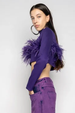 PURPLE CROPPED FEATHER TOP