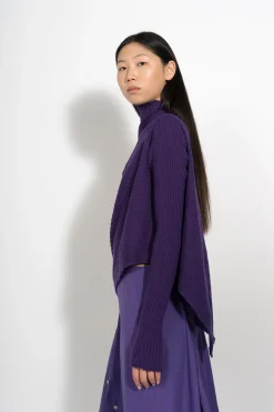 PURPLE DRAPED JUMPER IN MERINO KNIT