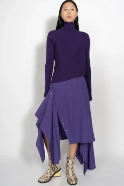 PURPLE DRAPED JUMPER IN MERINO KNIT