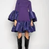 PURPLE PUFF SLEEVE AND HEM DRESS