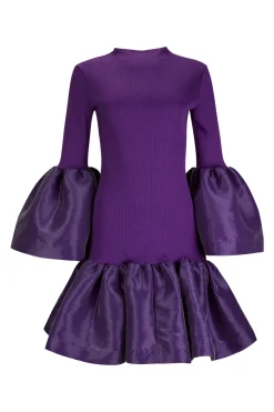 PURPLE PUFF SLEEVE AND HEM DRESS