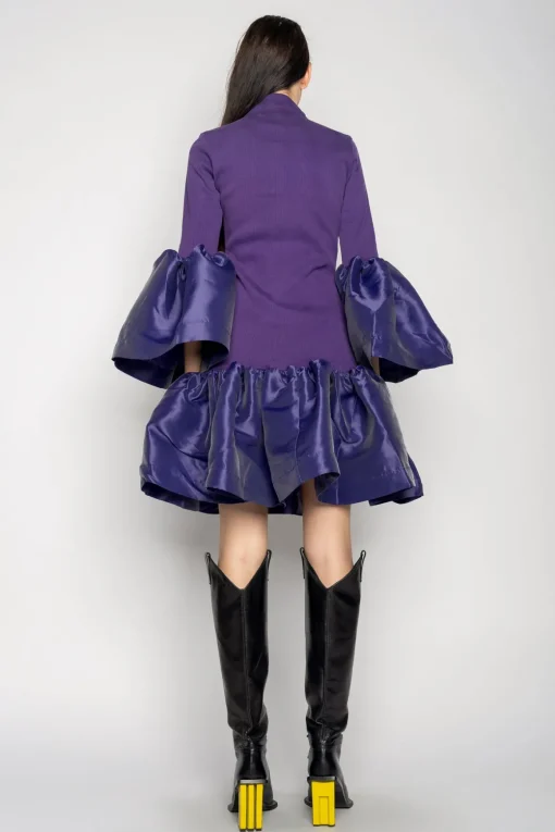 PURPLE PUFF SLEEVE AND HEM DRESS