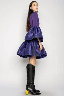 PURPLE PUFF SLEEVE AND HEM DRESS