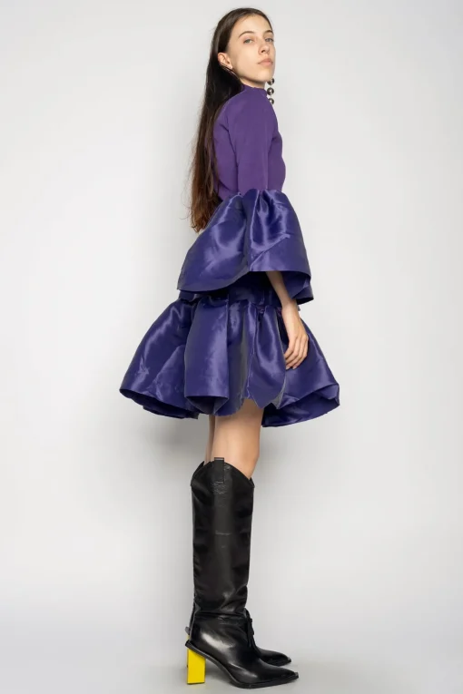 PURPLE PUFF SLEEVE AND HEM DRESS
