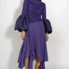 PURPLE TURTLENECK PUFF SLEEVE TOP