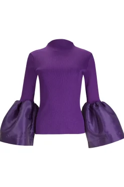 PURPLE TURTLENECK PUFF SLEEVE TOP