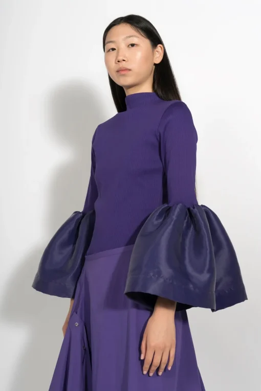 PURPLE TURTLENECK PUFF SLEEVE TOP