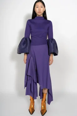 PURPLE TURTLENECK PUFF SLEEVE TOP
