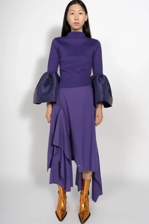 PURPLE TURTLENECK PUFF SLEEVE TOP