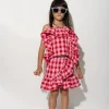 RED AND PINK GINGHAM FRILL TOP