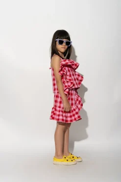 RED AND PINK GINGHAM FRILL TOP
