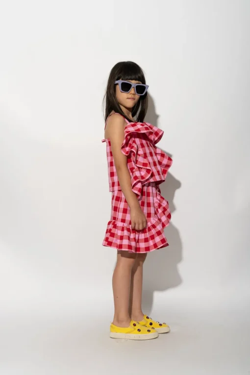 RED AND PINK GINGHAM FRILL TOP