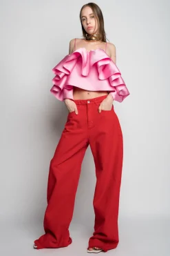 RED BOYFRIEND TROUSERS