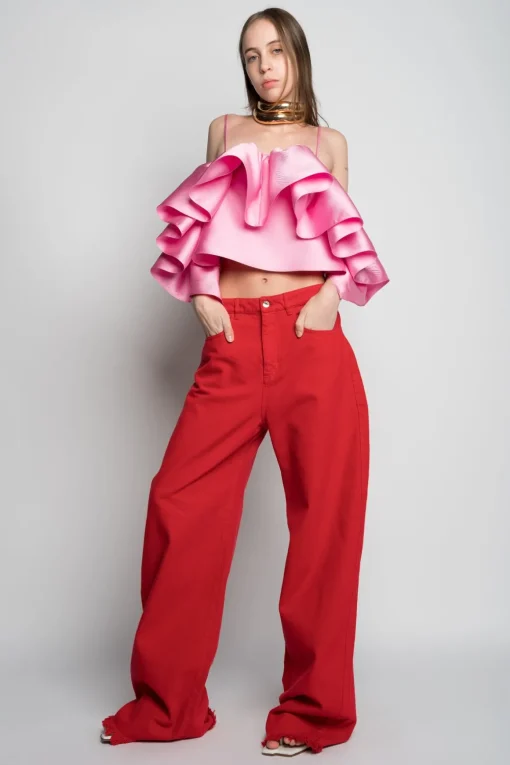 RED BOYFRIEND TROUSERS