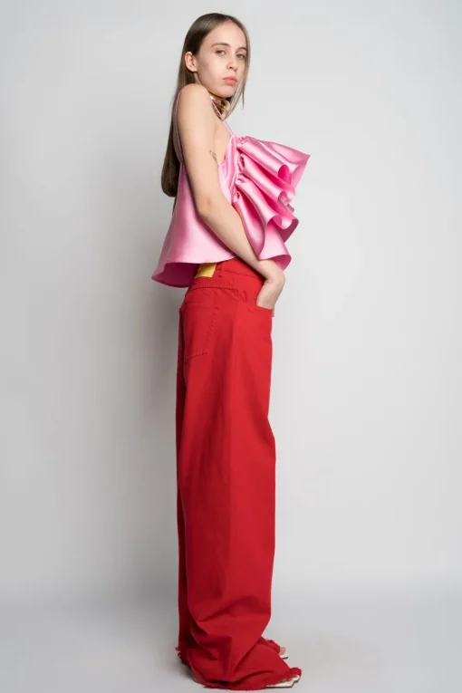 RED BOYFRIEND TROUSERS