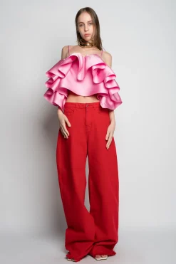 RED BOYFRIEND TROUSERS