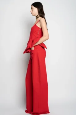 RED CORSET WITH PLEATED HIP PANELS