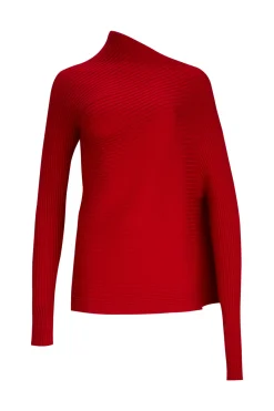 RED DRAPED JUMPER IN MERINO KNIT