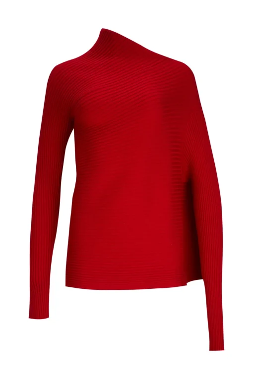 RED DRAPED JUMPER IN MERINO KNIT