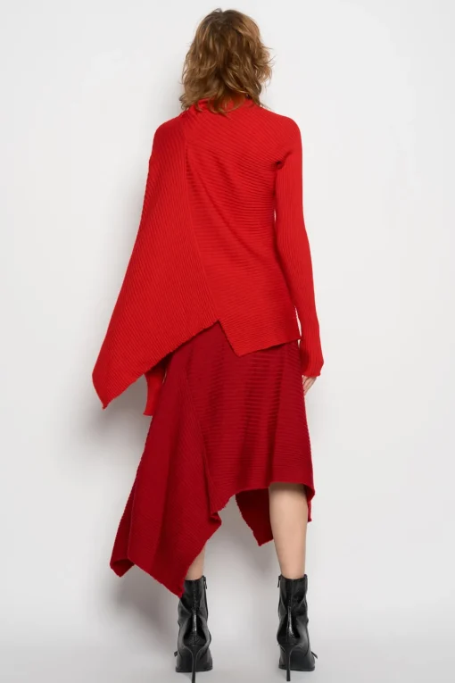 RED DRAPED JUMPER IN MERINO KNIT