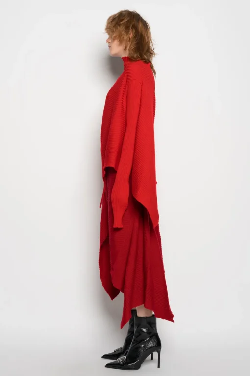 RED DRAPED JUMPER IN MERINO KNIT