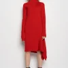 RED DRAPED NECK DRESS