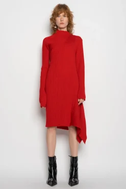 RED DRAPED NECK DRESS