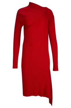 RED DRAPED NECK DRESS