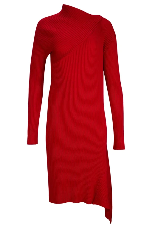 RED DRAPED NECK DRESS