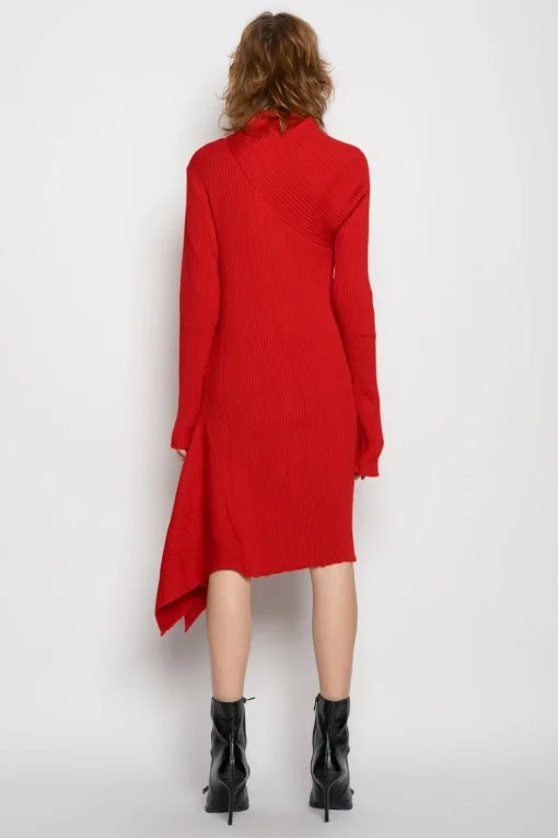 RED DRAPED NECK DRESS