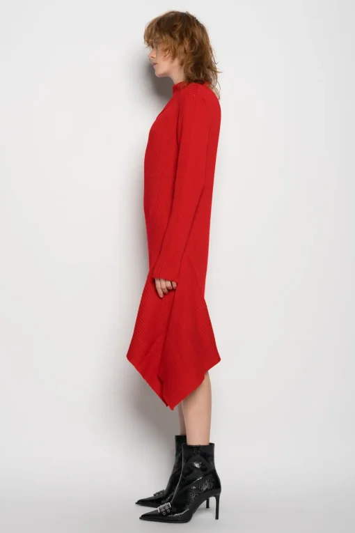 RED DRAPED NECK DRESS