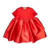 RED DRESS WITH RIB TOP AND MIKADO DOUBLE LAYERED BOTTOM