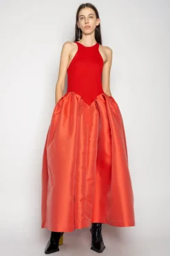 RED DRESS WITH TANK TOP SCOOPED