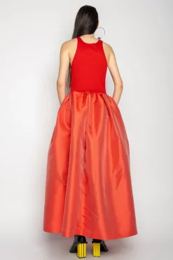 RED DRESS WITH TANK TOP SCOOPED