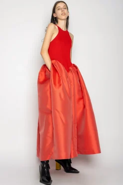 RED DRESS WITH TANK TOP SCOOPED