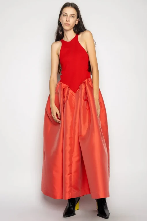 RED DRESS WITH TANK TOP SCOOPED