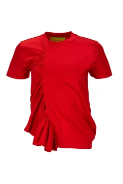 RED GATHERED T-SHIRT