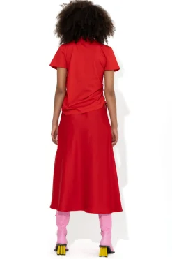 RED GATHERED T-SHIRT