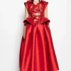 RED HIGH WAIST PLEATED FULL SKIRT