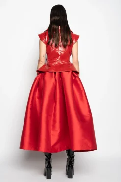 RED HIGH WAIST PLEATED FULL SKIRT