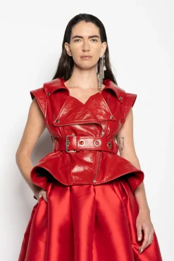 RED LEATHER BIKER VEST