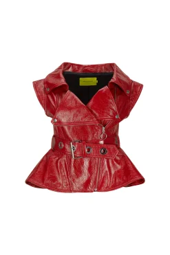 RED LEATHER BIKER VEST