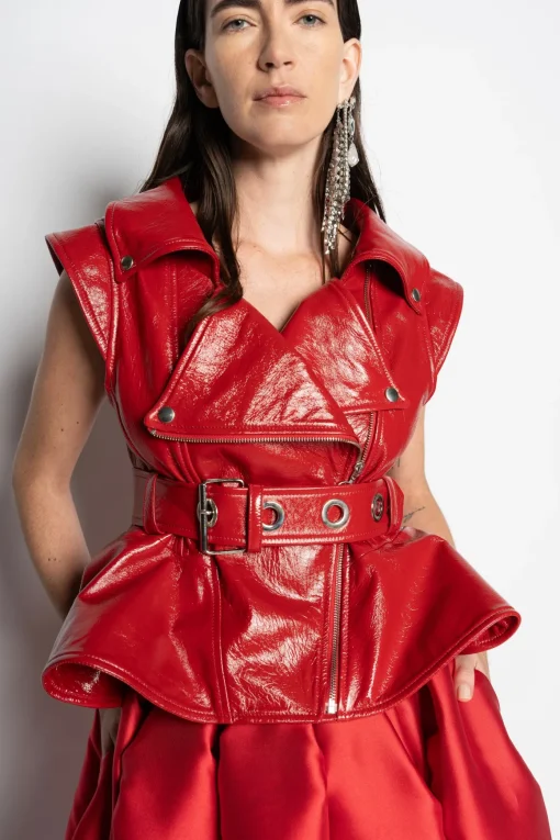 RED LEATHER BIKER VEST