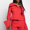 RED OFF-SHOULDER COLLAR JACKET