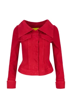 RED OFF-SHOULDER COLLAR JACKET