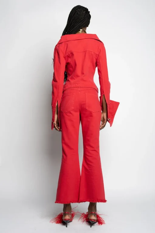 RED OFF-SHOULDER COLLAR JACKET
