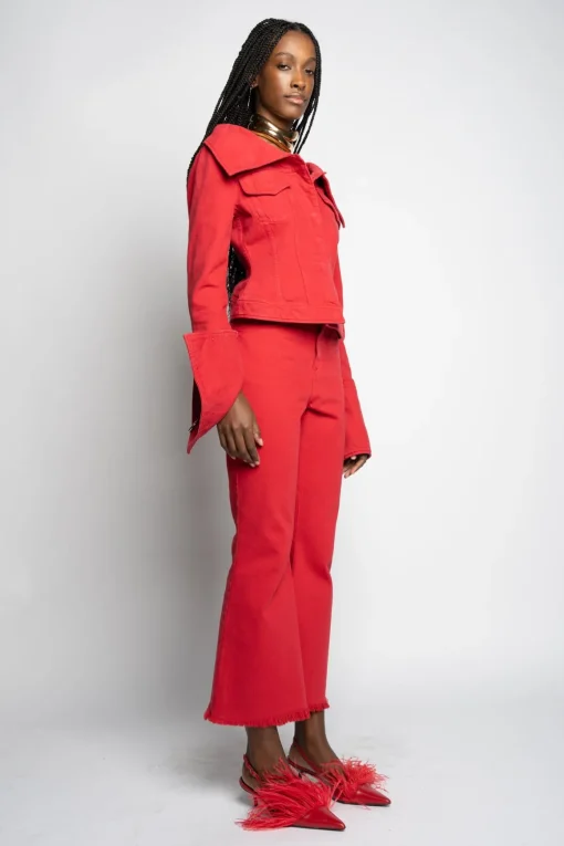 RED OFF-SHOULDER COLLAR JACKET