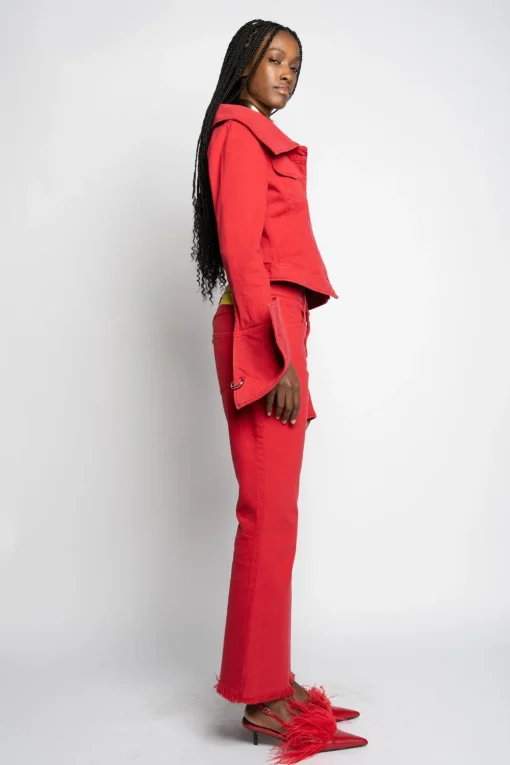 RED OFF-SHOULDER COLLAR JACKET